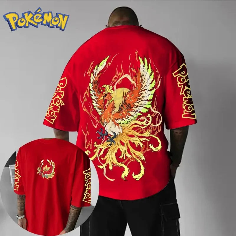 Pokémon Ho Oh Painted Printed Short Sleeved T-shirt for Men Harajuku Loose Top