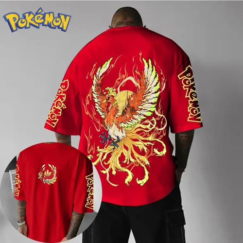 Pokémon Ho Oh Painted Printed Short Sleeved T-shirt for Men Harajuku Loose Top