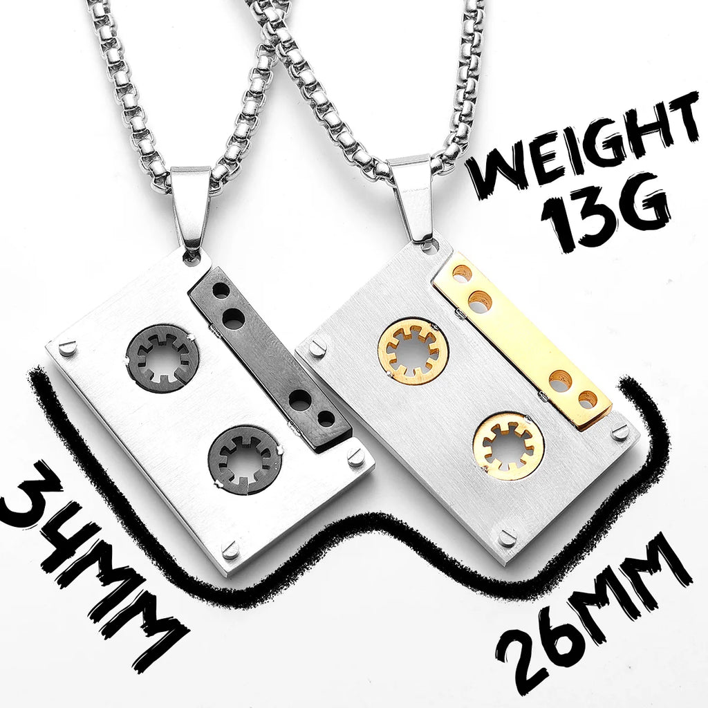 Music Tape Stainless Steel Jewelry Men Simple Necklace With Pendant