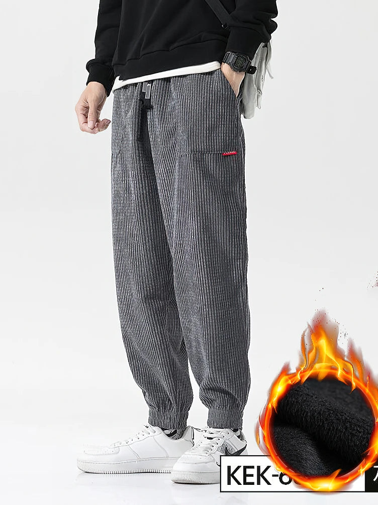 Baggy Corduroy Men Solid Color Casual Tech Fleece Harem Long Trousers