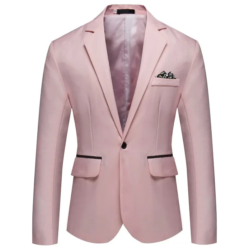 Men's Long Sleeve Single Button Slit Small Suiting Jacket Comfortable Fit