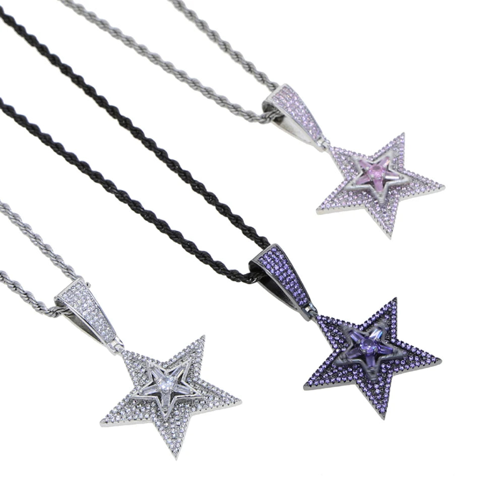 Iced Out Rotatable Star Pendants Cubic Zirconia Multi Layers Men Jewelry