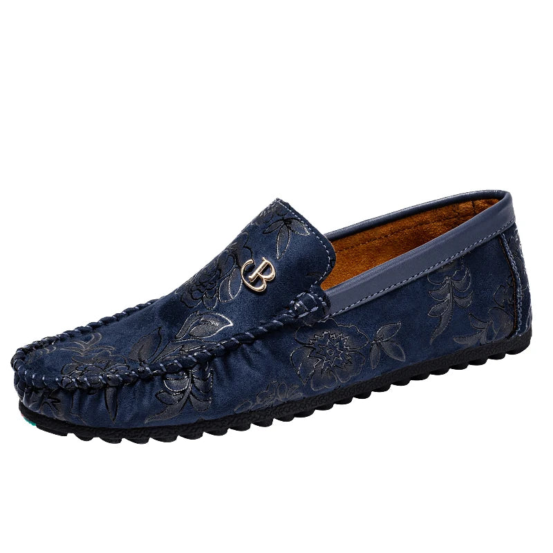 Rose Print Loafers Flats High Quality Suede Casual Shoes For Man
