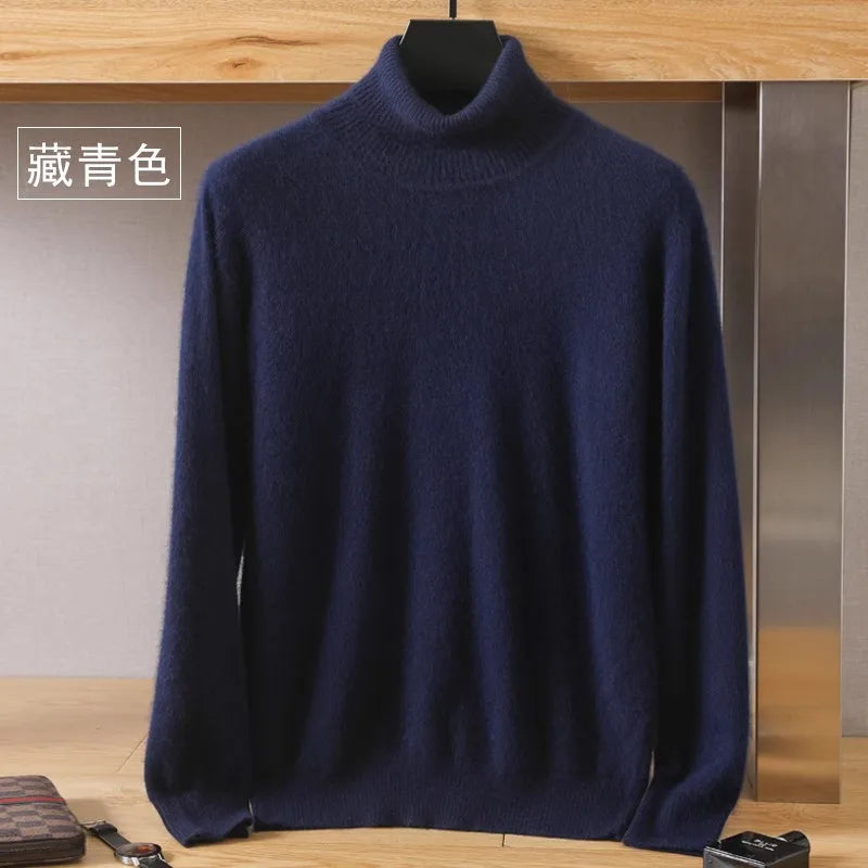 Men's 100% Mink Cashmere Sweater High Lapels Knitted Long Sleeve High-End Jumpers