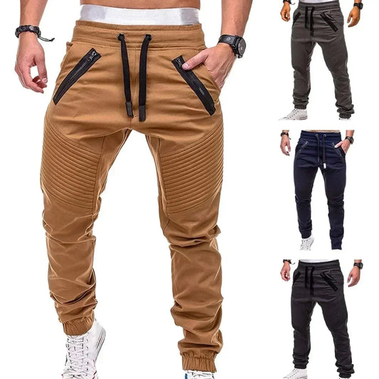 Men's Drawstring Adjustable Pocket Casual Pants Slim Fit Striped Clothing