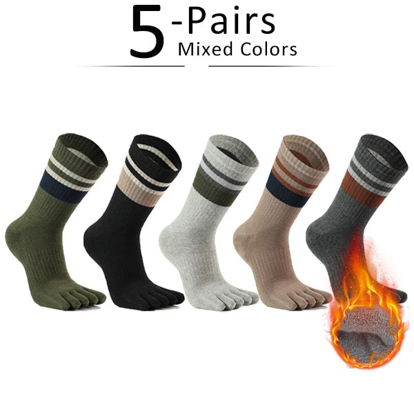 5 Pairs Terry Toe Man Cotton Striped Thick Elastic Sweat-Absorbing Long Socks