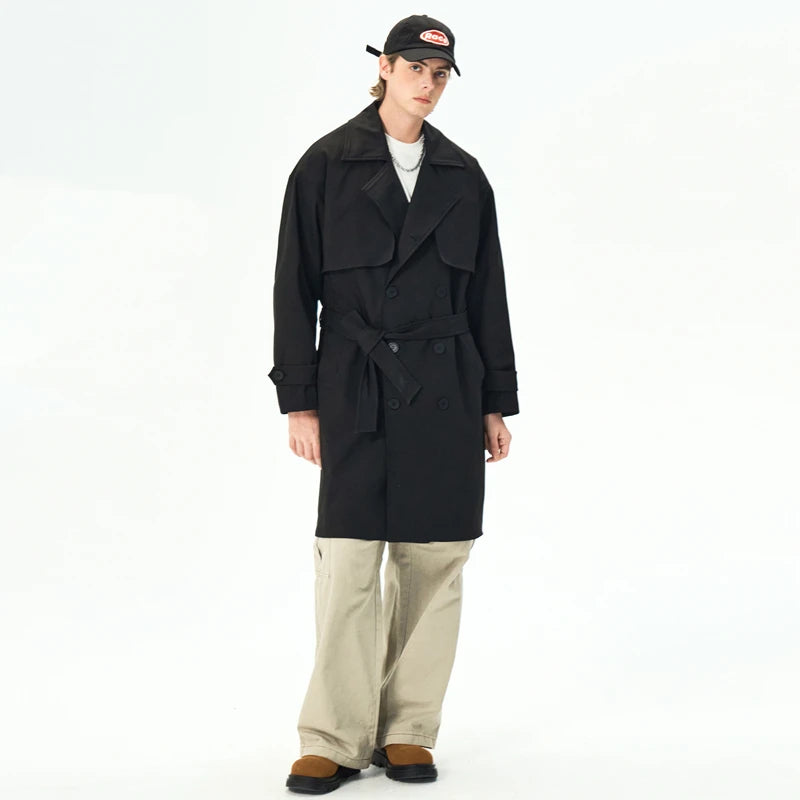 Men's Streetwear Windbreaker Trench coat Solid Casual Loose Long Overcoat