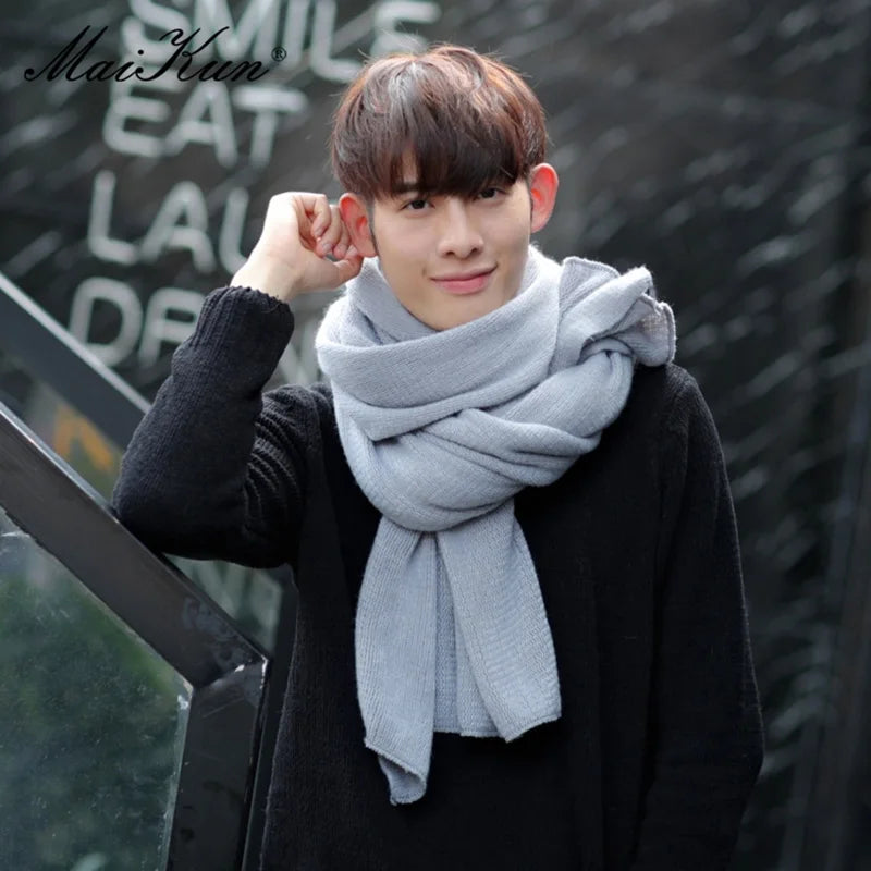 Thick Knitted Scarf  Simple Solid Color Scarf Men's Warm Neckerchief