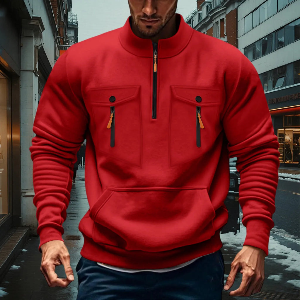 Quarter Zipper Men Stand Up Collar Sweatshirt cargo Long Sleeve Sweatshirt