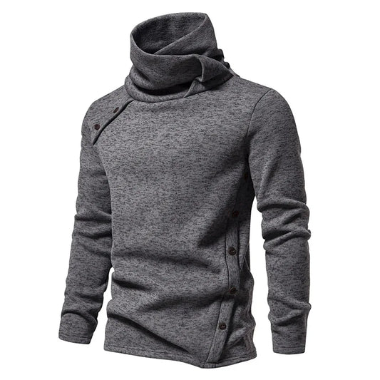 Turtleneck for Men Oblique Button Long Sleeve Knit Sweaters British Bottoming Undershirt