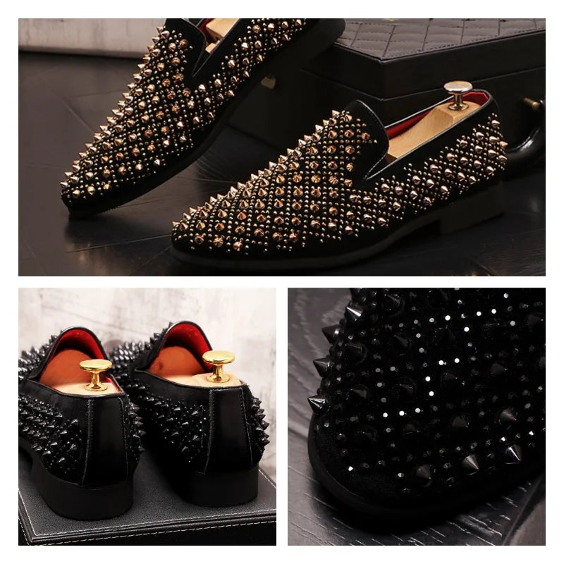 Luxury Men's Rivets Punk Flats Loafers Men Handmade Spiked Shoes Soft Moccasins