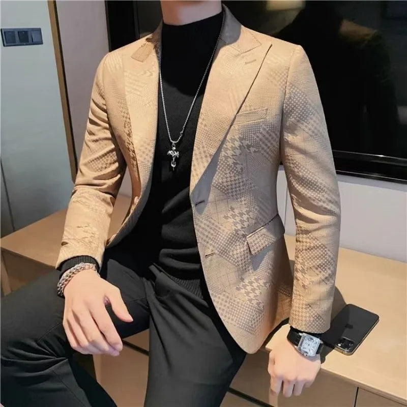 Single Breasted Blazer Coat Men's Suit Jackets Vintage High Quality Fashionable