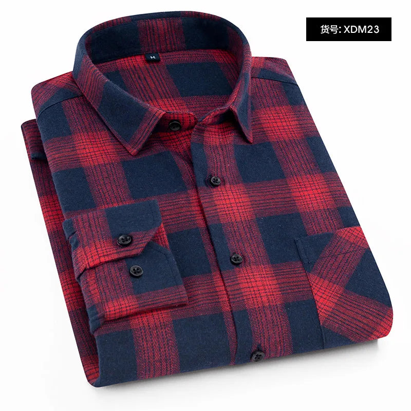 Plaid Flannel Checkered Men Long Sleeve Cotton Check Shirts