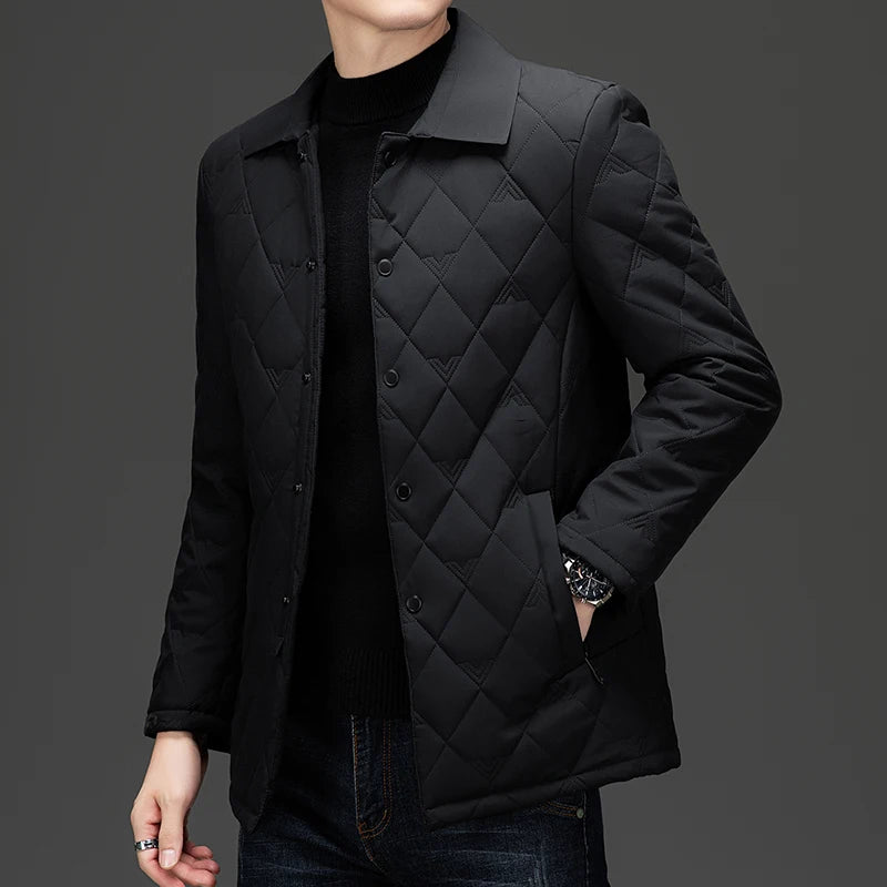 Top Grade Men Diamond Quilted Bubble Coat Parka Jacket Turn-Down Collar Coat