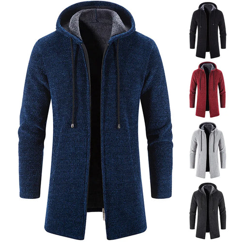 Men's Warm Zipper Medium Long Cardigan Sweaters Casual Knitwear