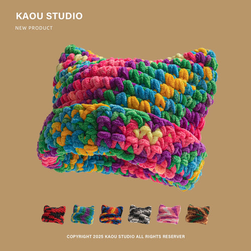 Chenille Dopamine Color Thick Yarn Knitted Beanie Unisex Warm Ear Protection Cute Cap