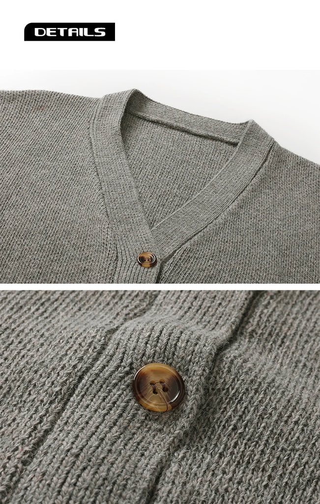 Men's Knitted Long Sleeve Casual V Neck Man Cardigans Streetwear