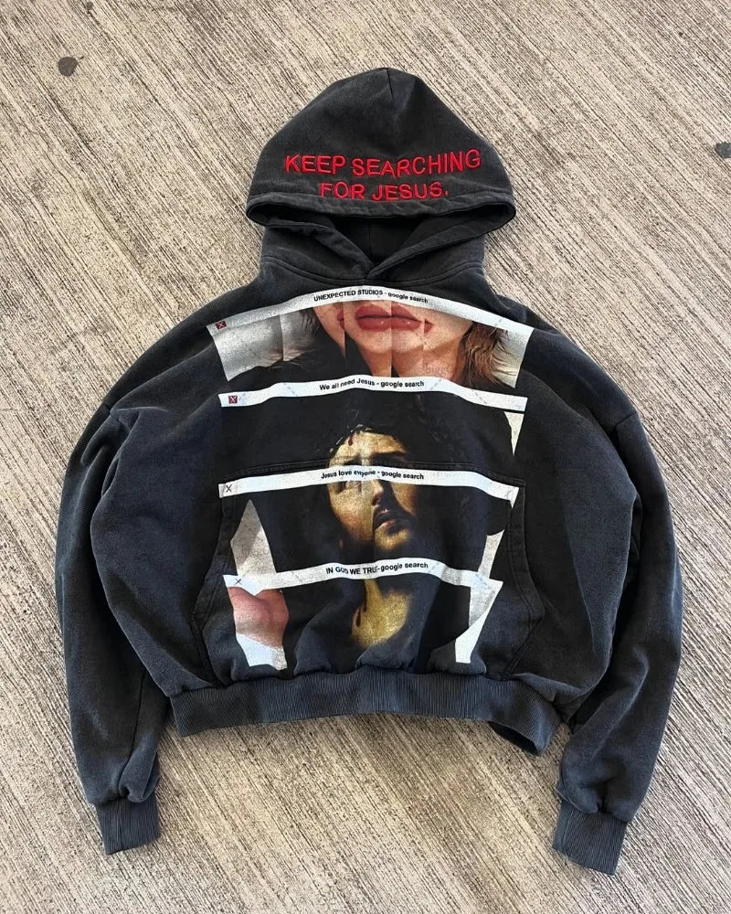 American punk Harajuku fashion loose hoodie retro Gothic casual street clothing