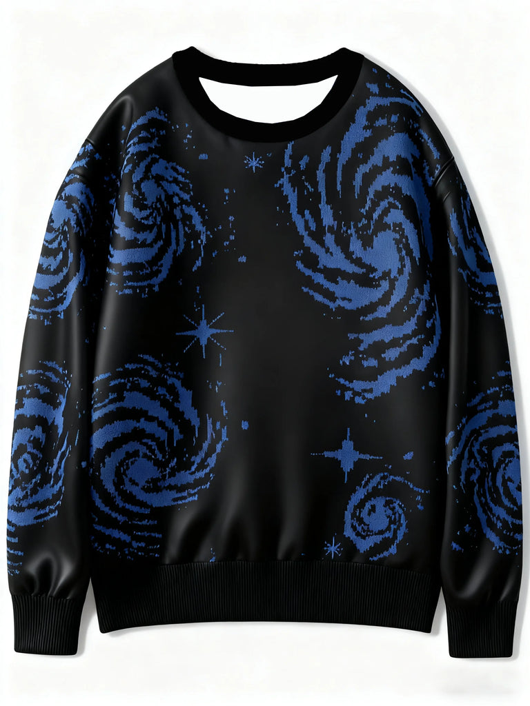 Men's Starry Sky Print with Round Neck Comfortable Casual Pullover Streetwear