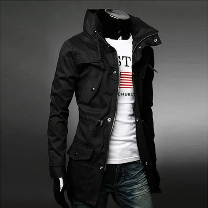 Men's High-end Trench Coat Medium Long Casual Slim Cape Jackets Outerwear