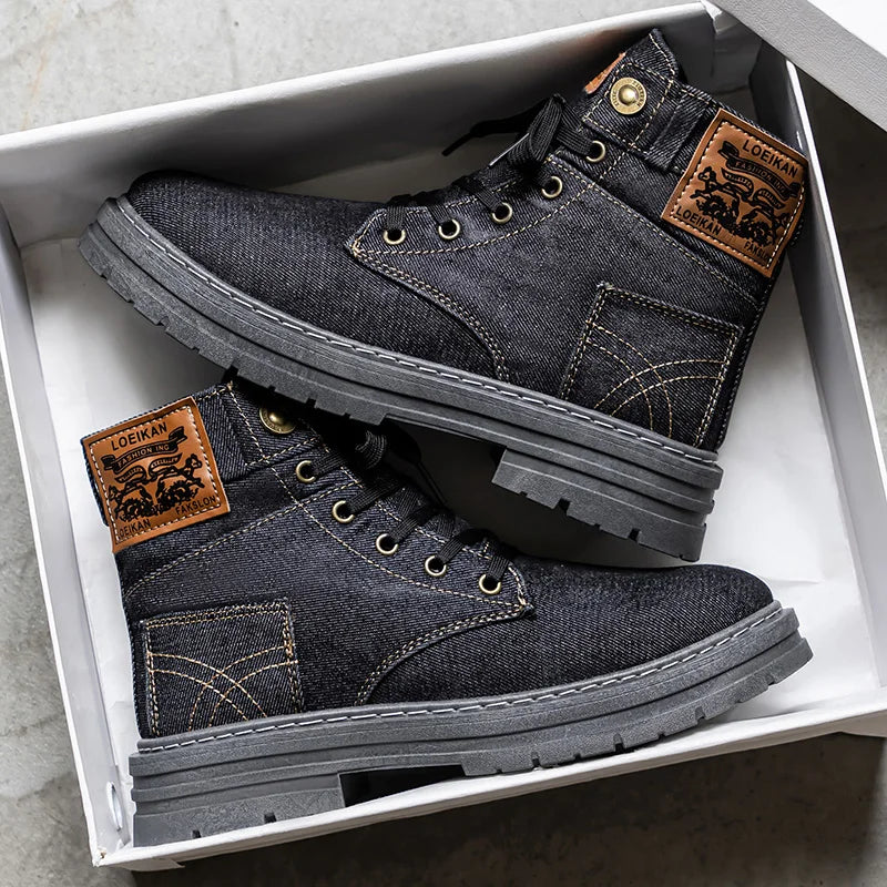 Men's high top denim casual trendy and fashionable boots