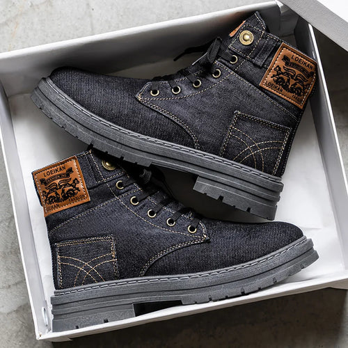 Men's high top denim casual trendy and fashionable boots