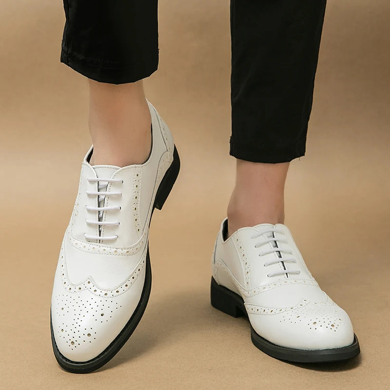 Men Oxford Brogue Leather Loafers Dress Flats Lace-Up Classic Footwear