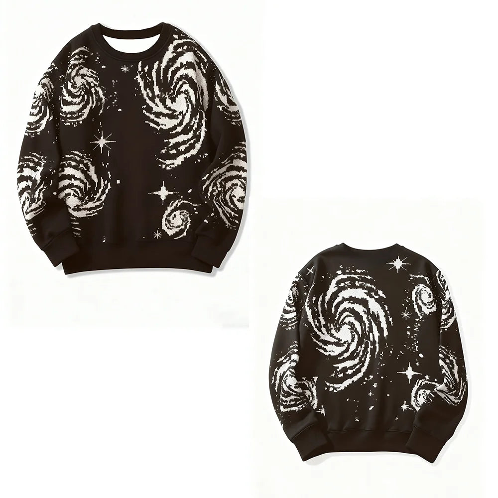 Men's Starry Sky Print with Round Neck Comfortable Casual Pullover Streetwear