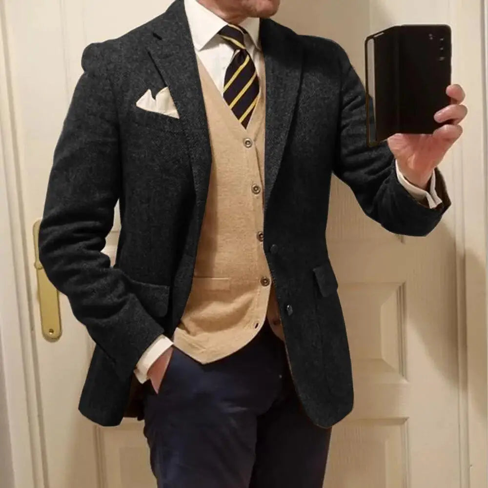 Men's Herringbone Blazer Single Breasted Elegant Suit Jackets
