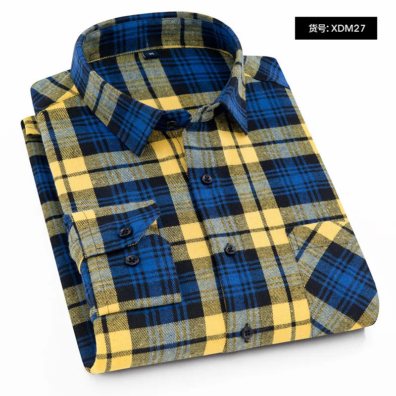 Plaid Flannel Checkered Men Long Sleeve Cotton Check Shirts