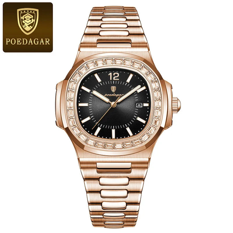 Stainless Steel Men Luxury Luminous Waterproof Square Calendar Quartz Wristwatches