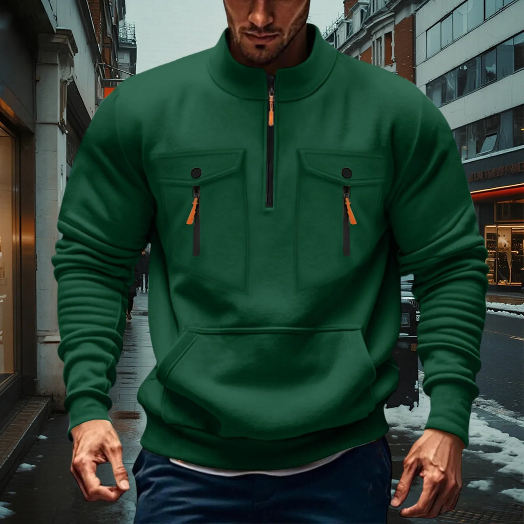 Quarter Zipper Men Stand Up Collar Sweatshirt cargo Long Sleeve Sweatshirt