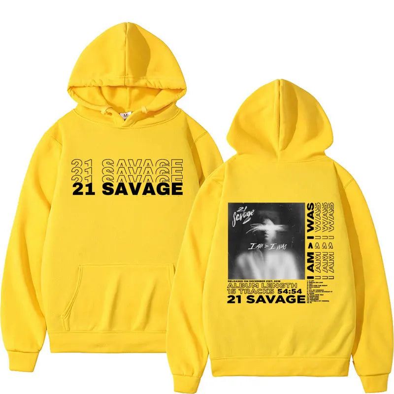 21 Savage I Am I Was Album Sweatshirts Men Hip Hop Style Cozy Pullover Hoodie
