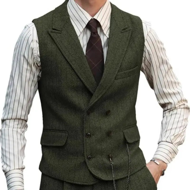 Men Suede Leather Gentleman Waistcoat Vintage Regular Slim Suit Vest