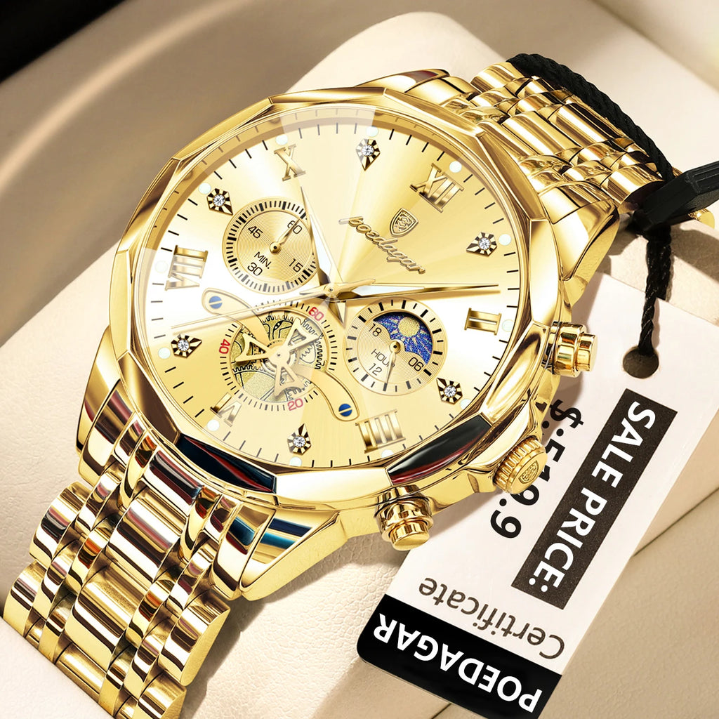 Luxury Waterproof Luminous Chronograph Wristwatch Stainless Steel Quartz Men's Watches