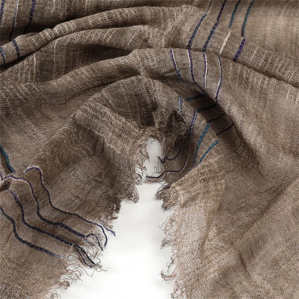 Cotton Linen Striped Men Warm Neckerchief Pashmina Accessories Short Tassel Shawl