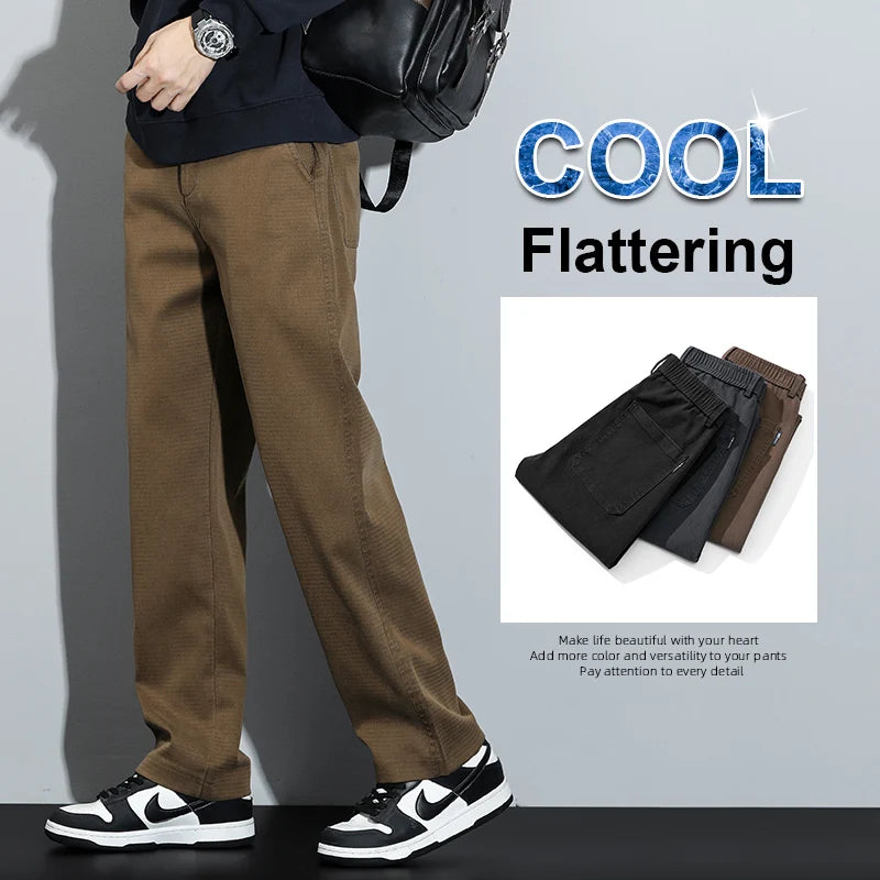 Men's Lyocell Straight Loose Elastic Waist Jeans Comfortable Pants Plus Size 5XL