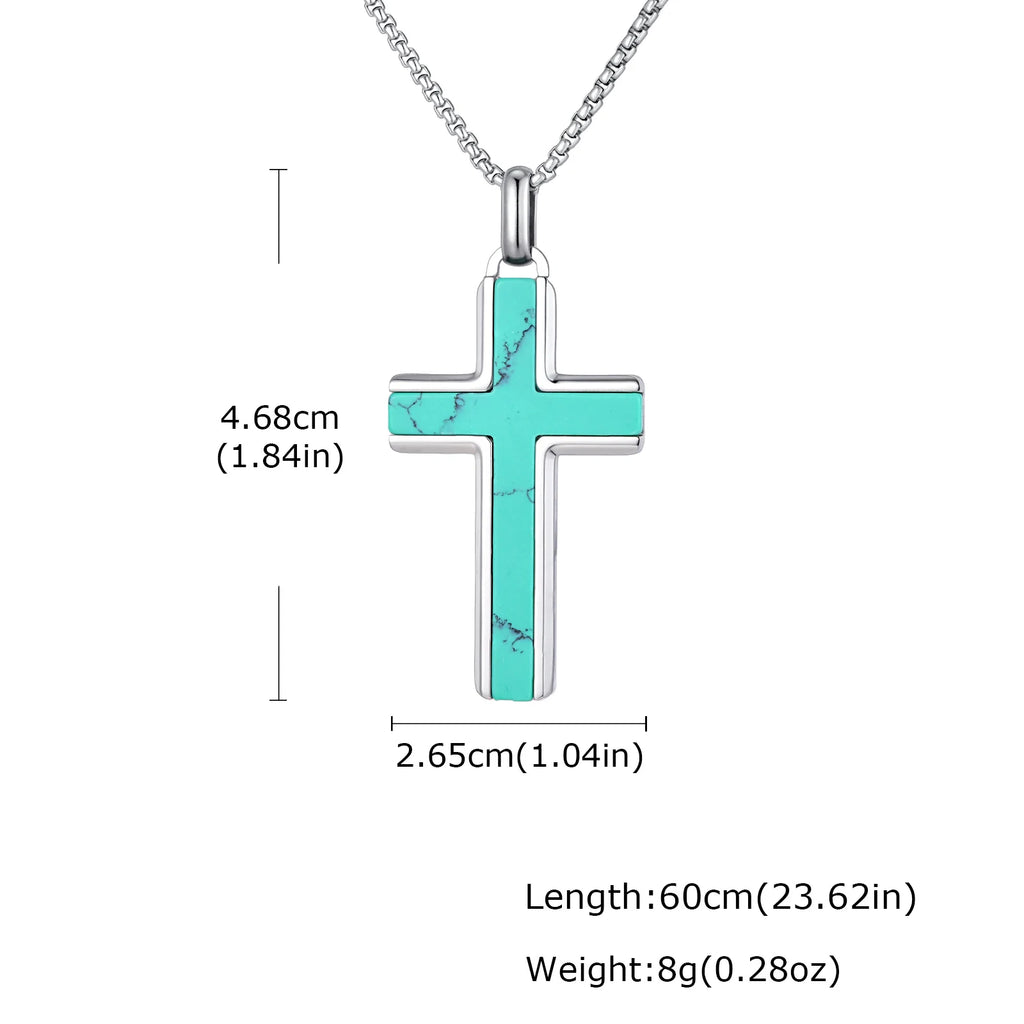 Stylish Men's Natural Onyx Necklace Waterproof Stainless Steel Cross Pendant