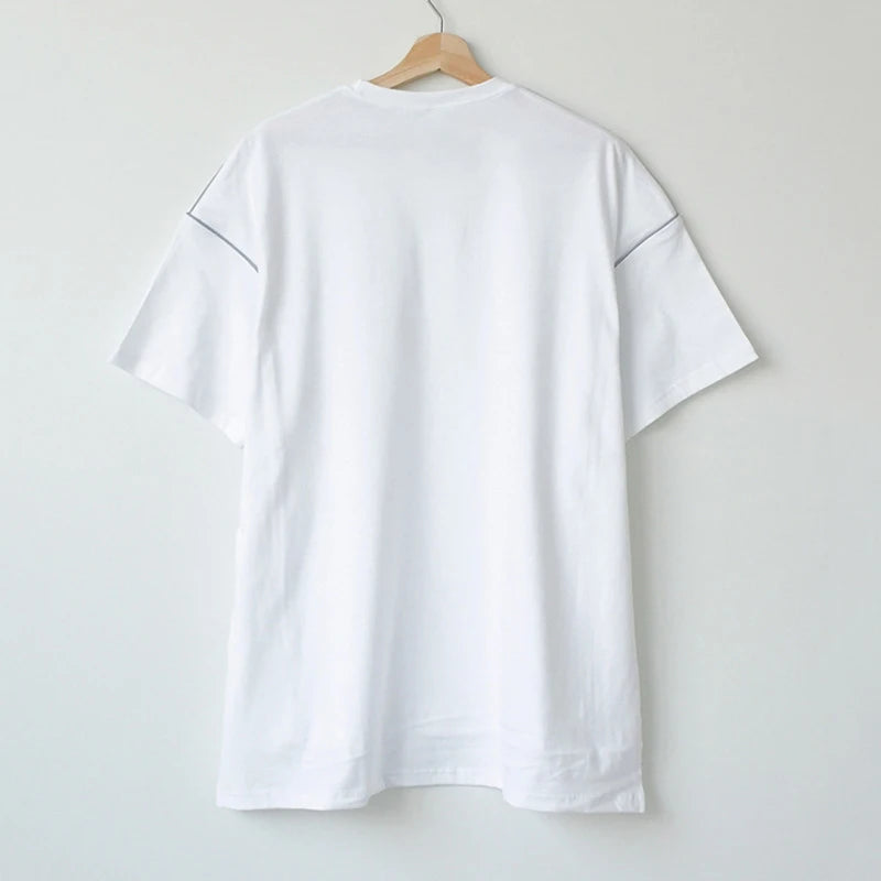 Men's T-shirt Reflective Short-sleeved Cotton Loose Fit Tops Round Neck