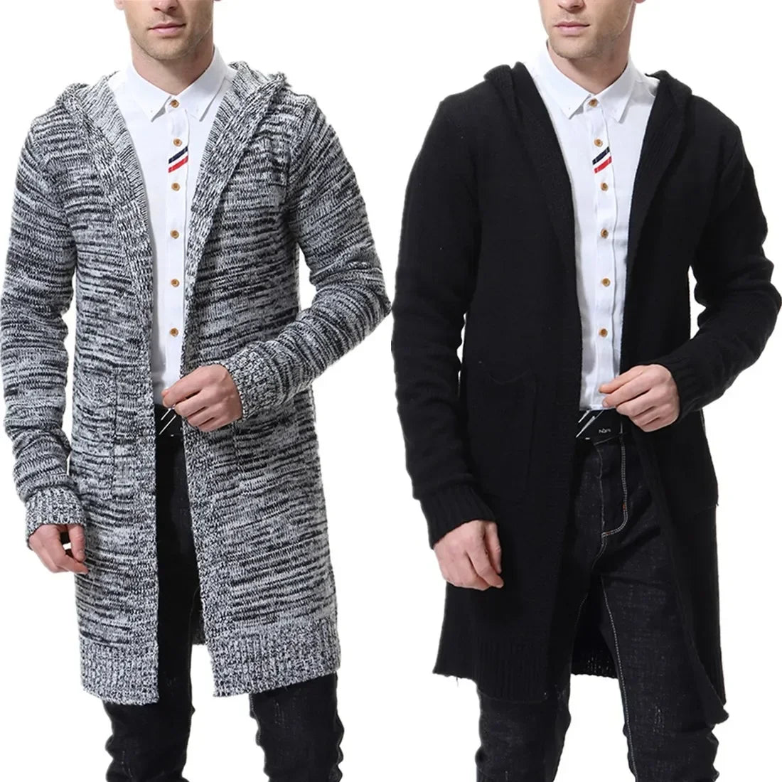 Men's Hooded Thick Cardigan Sweater Coat X-long Sweater