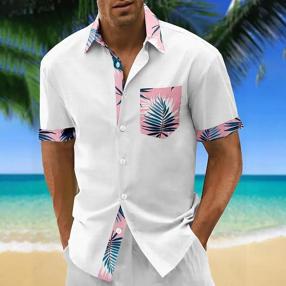 Men's Hawaiian Casual Short Sleeve Pocket Collar Shirt