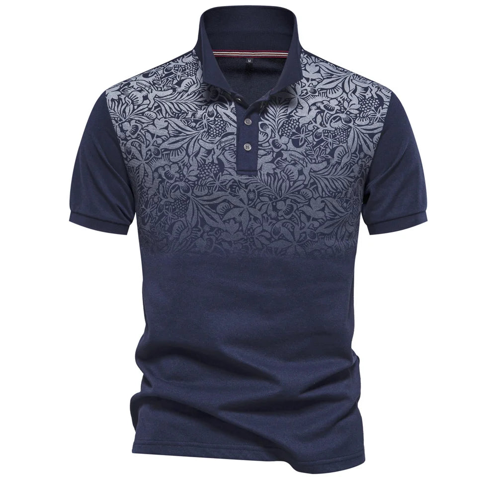 Men's Short Sleeve Polo Shirt Gradient Printed Cotton Blend Fashion