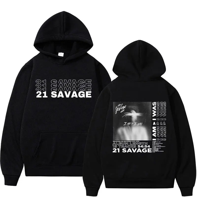 21 Savage I Am I Was Album Sweatshirts Men Hip Hop Style Cozy Pullover Hoodie