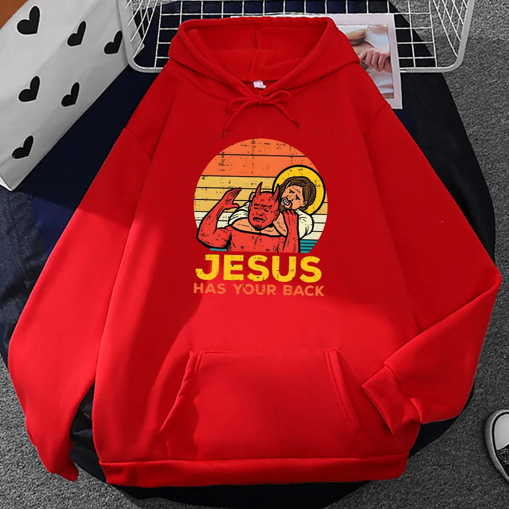 Jesus Has Your Back Jiu Jitsu Retro Christian Hoodie Men Long Sleeve Sweatshirts