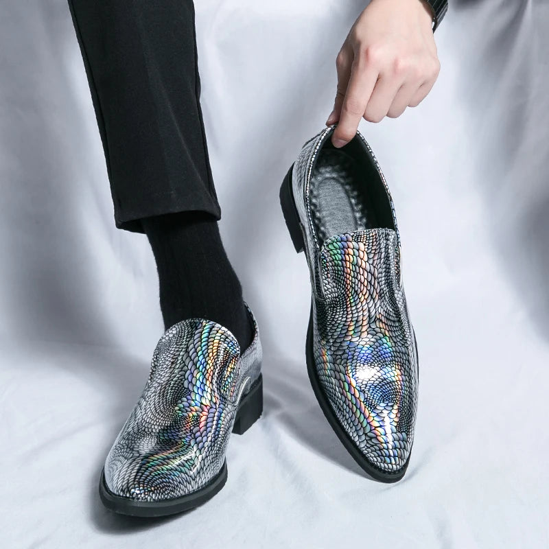 Men Loafer Moccasins Pointed Toe Patent Leather Gentleman Dress Slip-On Leather Shoes