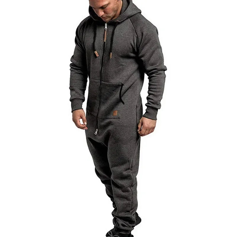 Custom Jumpsuit Pajamas Long-sleeved pants solid color splicing men's zipper hoodie