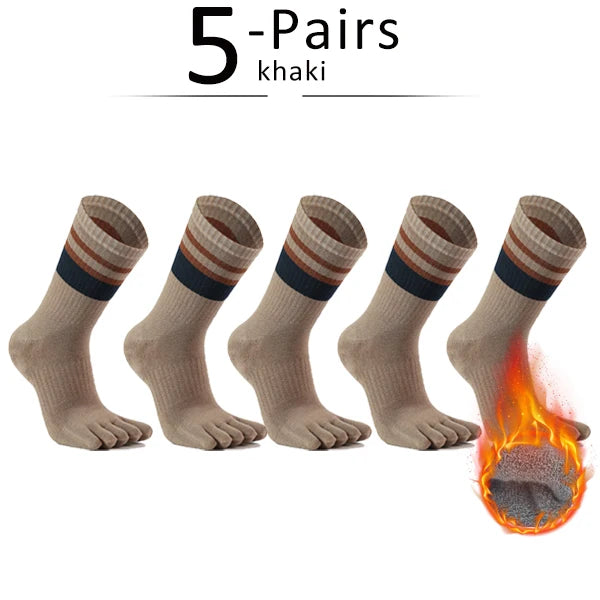 5 Pairs Terry Toe Man Cotton Striped Thick Elastic Sweat-Absorbing Long Socks