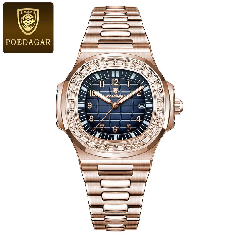 Stainless Steel Men Luxury Luminous Waterproof Square Calendar Quartz Wristwatches
