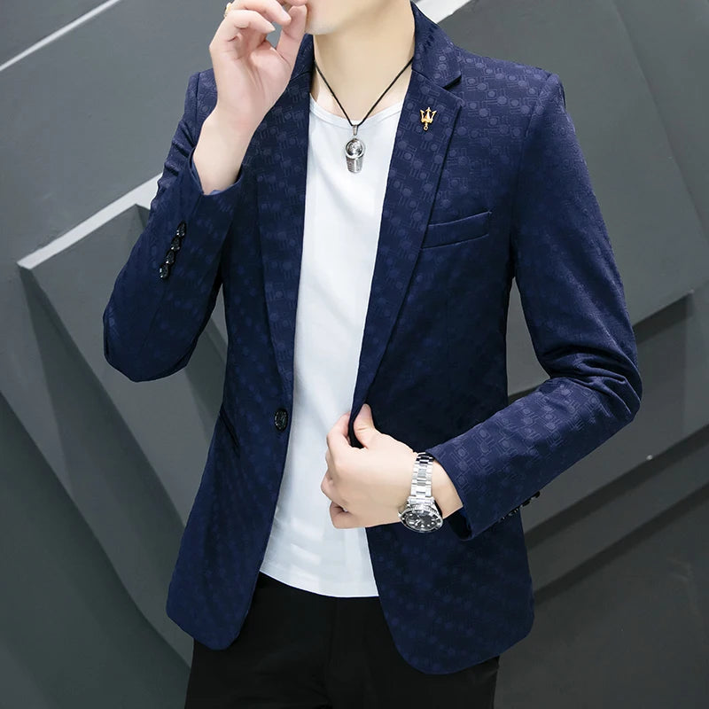 Men's Boutique Fashion Wave Dot Leisure Suit Jacket Blazer Coat