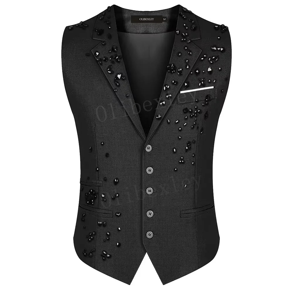 Luxury Men's Suit Slim Fit Waistcoat Tuxedo V-Neck Solid Vest